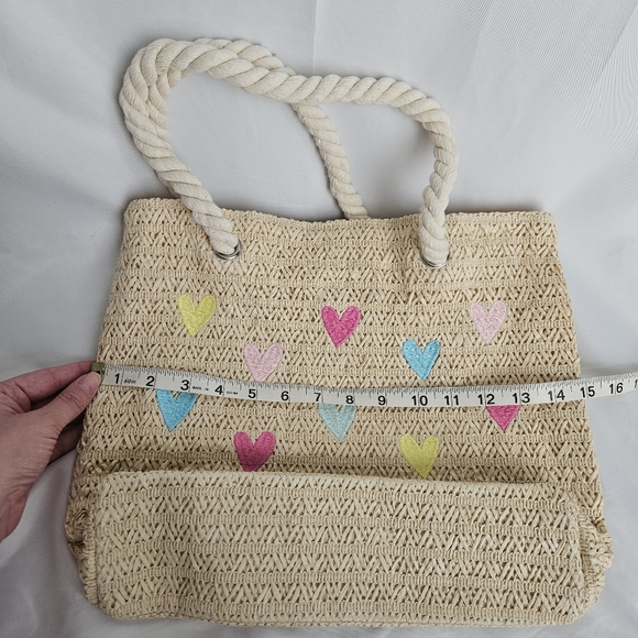 Cat & Jack Heart Patterned Woven Tote Bag Embroidered Hearts - Picture 7 of 10